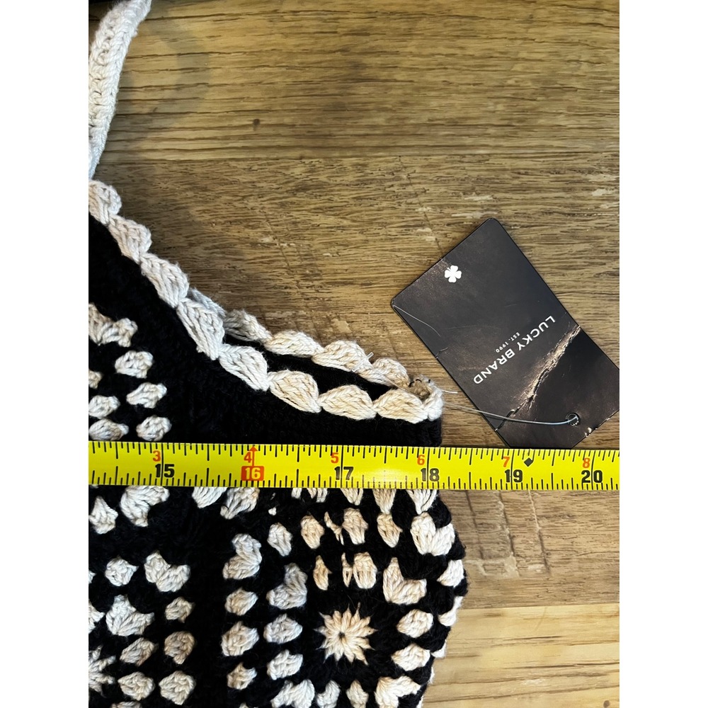 Lucky Brand Navy White Crocheted Romper Size Small Granny Squares One Piece NEW - Picture 13 of 13